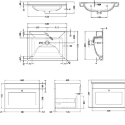 Butler & Rose Ophelia 600mm Wall Mounted 1 Drawer Vanity Unit & Basin