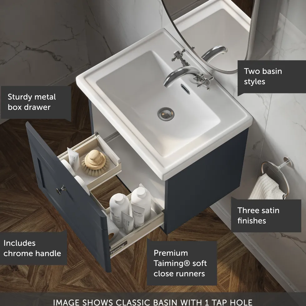 Butler & Rose Ophelia 500mm Wall Mounted 1 Drawer Vanity Unit & Basin