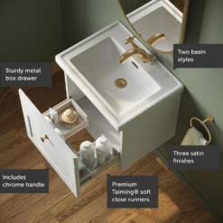 Butler & Rose Ophelia 500mm Wall Mounted 1 Drawer Vanity Unit & Basin
