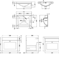 Butler & Rose Ophelia 500mm Wall Mounted 1 Drawer Vanity Unit & Basin