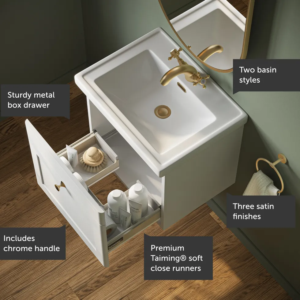 Butler & Rose Ophelia Traditional Toilet & 500mm Wall Hung Vanity Unit Bathroom Suite