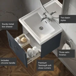 Butler & Rose Ophelia Traditional Toilet & 500mm Wall Hung Vanity Unit Bathroom Suite