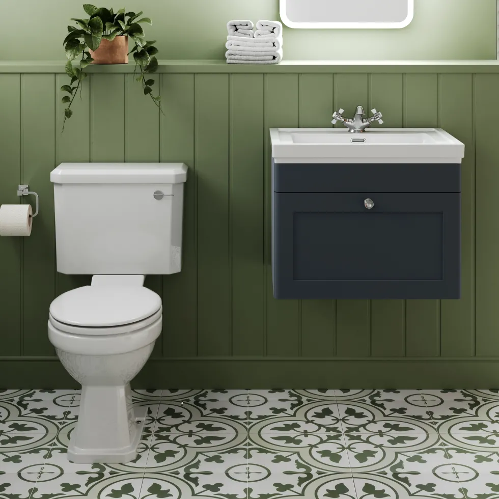 Butler & Rose Ophelia Traditional Toilet & 600mm Wall Hung Vanity Unit Bathroom Suite