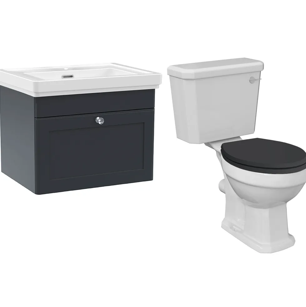 Butler & Rose Ophelia Traditional Toilet & 600mm Wall Hung Vanity Unit Bathroom Suite