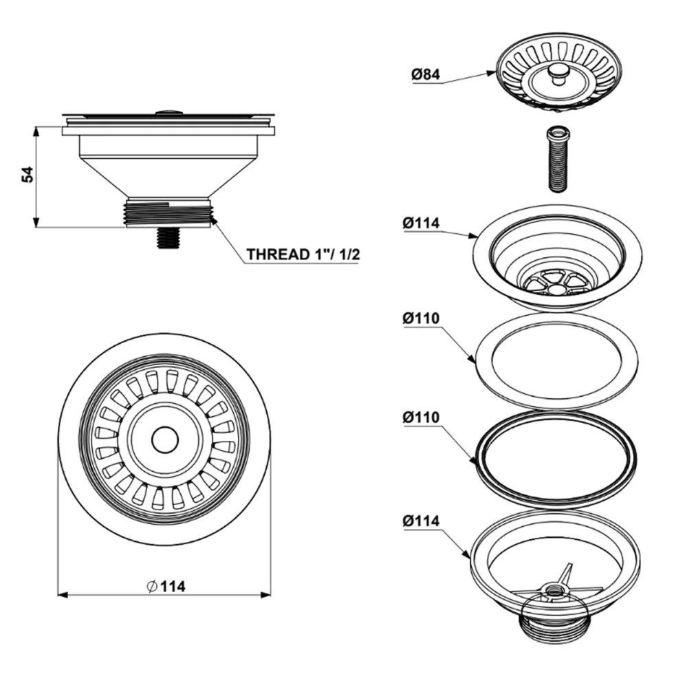 Butler & Rose Premium 90mm Kitchen Sink Strainer Waste