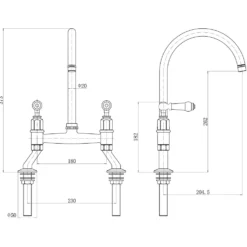 Butler & Rose Rosalyn Kitchen Bridge Kitchen Mixer Tap with Lever Handles