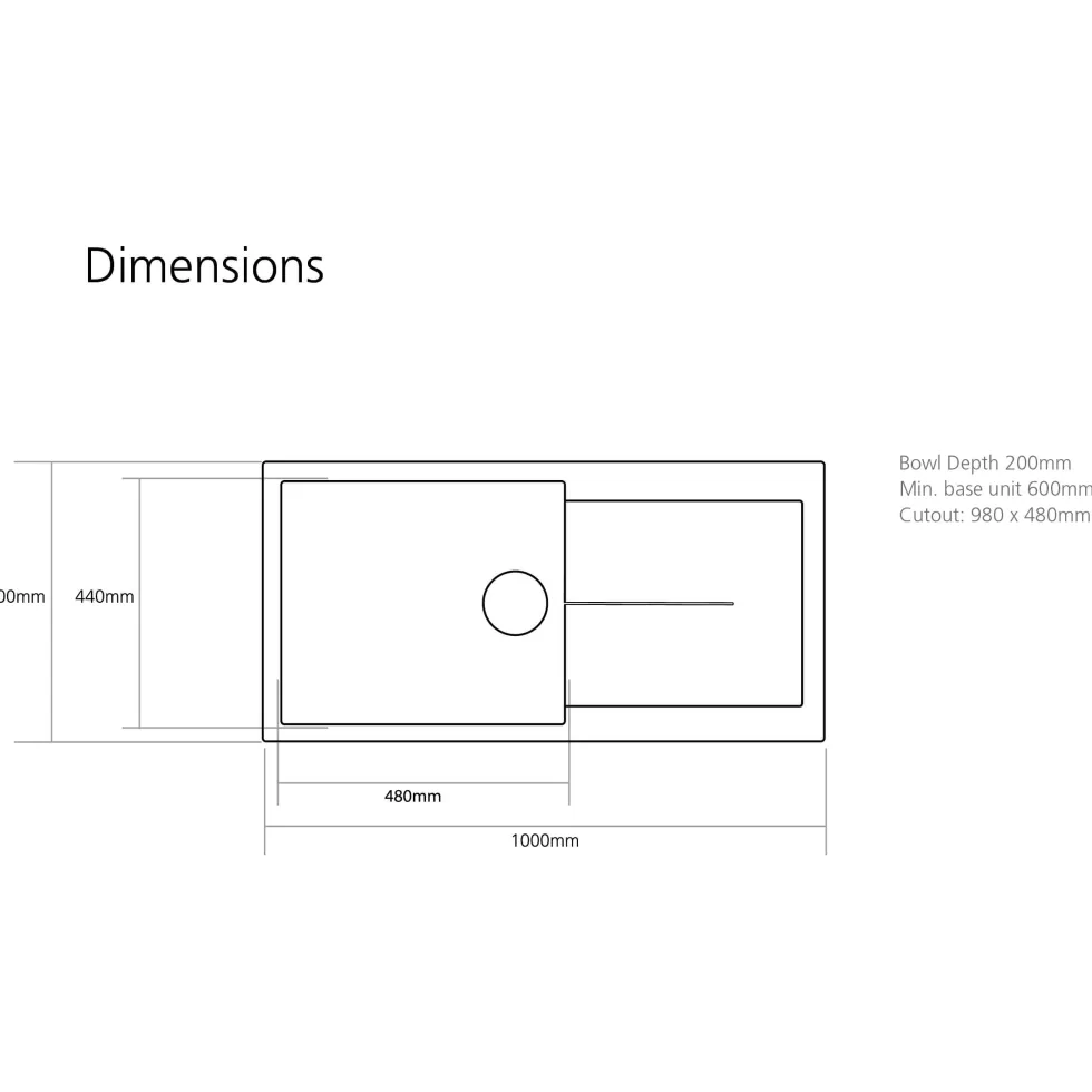 Caple Canis 1 Bowl Granite Composite Kitchen Sink & Waste Kit with Reversible Drainer - 1000 x 500mm