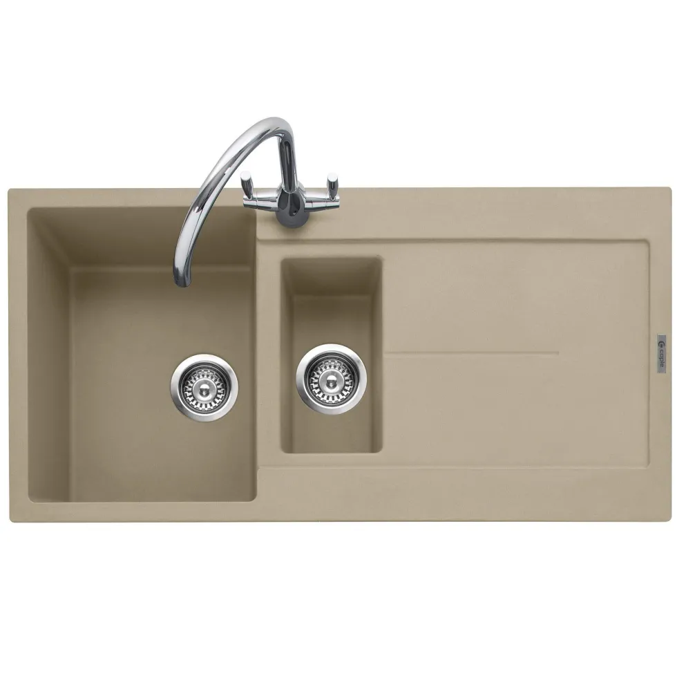 Caple Canis 1.5 Bowl Granite Composite Kitchen Sink & Waste Kit with Reversible Drainer - 1000 x 500mm