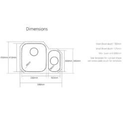 Caple Form 1.5 Bowl Undermount Satin Stainless Steel Sink & Waste Kit - 590 x 450mm