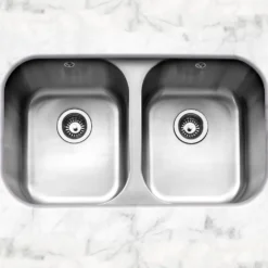 Caple Form 2 Bowl Undermount Satin Stainless Steel Sink & Waste Kit - 791 x 458mm