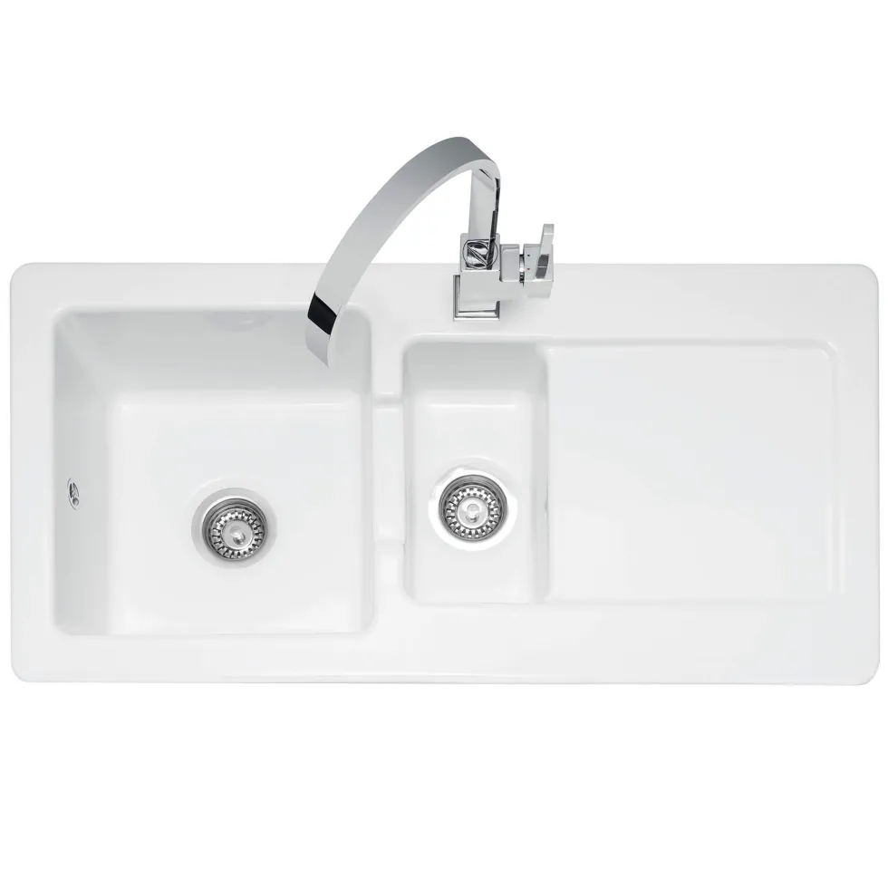 Caple Foxboro 1.5 Bowl White Ceramic Kitchen Sink with Reversible Drainer - 1000 x 500mm