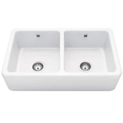 Caple Kempton Large Double Bowl White Ceramic Belfast Kitchen Sink - 795 x 465mm