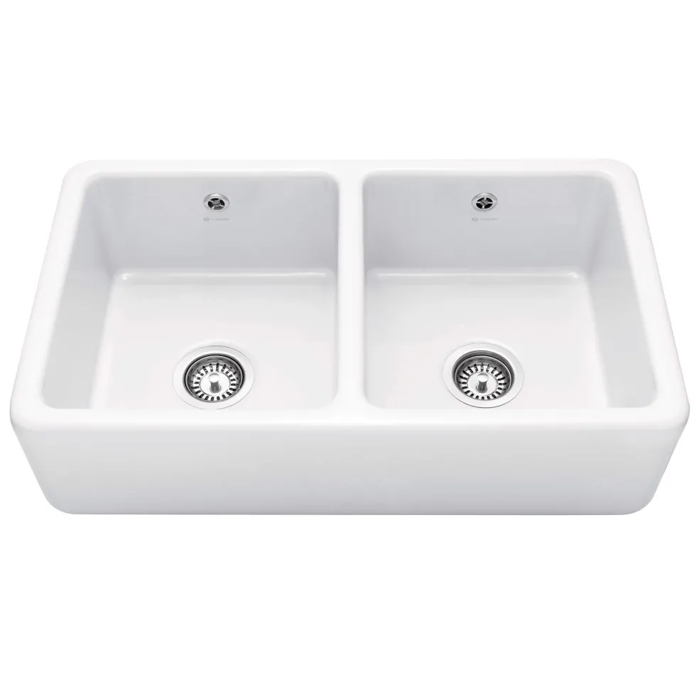 Caple Kempton Large Double Bowl White Ceramic Belfast Kitchen Sink - 795 x 465mm