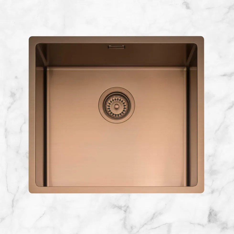 Caple Mode 1 Bowl Inset or Undermount Copper Brushed Stainless Steel Sink & Waste Kit - 490 x 440mm