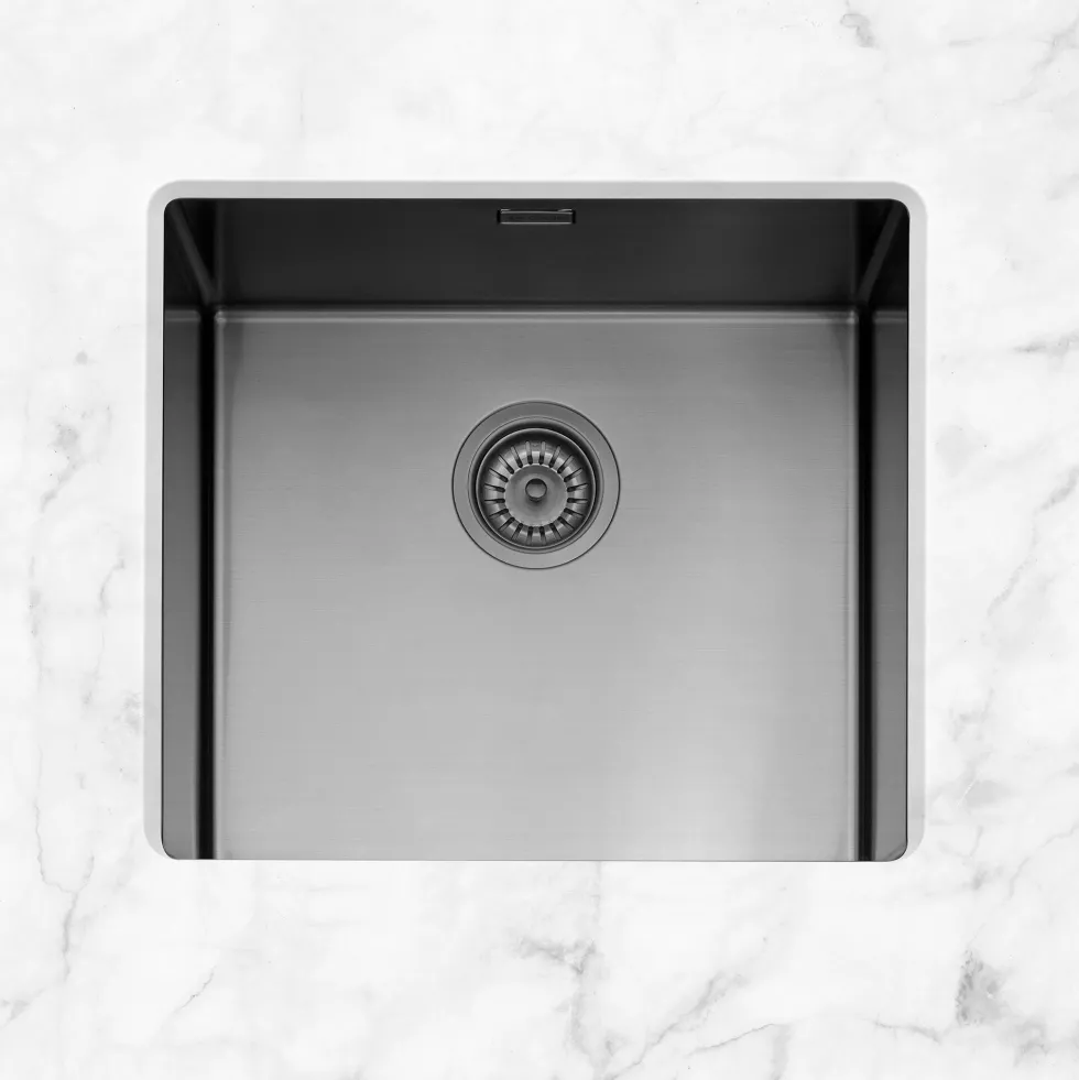 Caple Mode 1 Bowl Inset or Undermount Gunmetal Brushed Stainless Steel Sink & Waste Kit - 490 x 440mm
