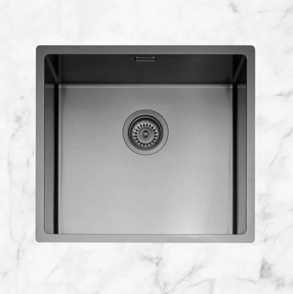 Caple Mode 1 Bowl Inset or Undermount Gunmetal Brushed Stainless Steel Sink & Waste Kit - 490 x 440mm