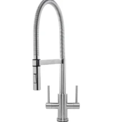 Caple Novato Twin Lever Mono Pull Out Spray Kitchen Mixer - Stainless Steel