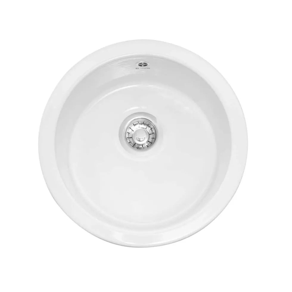 Caple Warwickshire Single Bowl Inset or Undermount White Ceramic Round Kitchen Sink - 470 x 470mm