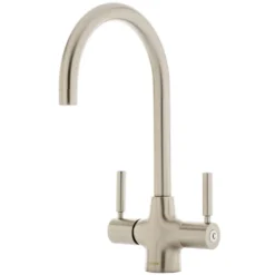 Caple Washington Twin Lever WRAS Approved Mono Kitchen Mixer - Brushed Nickel