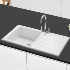 Caple Wiltshire 1 Bowl White Ceramic Kitchen Sink with Reversible Drainer - 1010 x 525mm