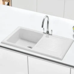 Caple Wiltshire 1 Bowl White Ceramic Kitchen Sink with Reversible Drainer - 1010 x 525mm