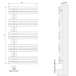 Carisa Alias Offset Stainless Steel Designer Heated Towel Rail - 1000 x 500mm