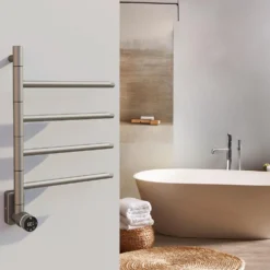 Carisa Neo Stainless Steel Swivel Bar Electric Heated Towel Rail