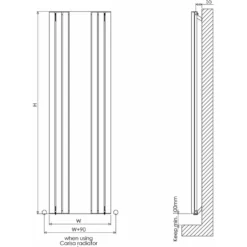 Carisa Tallis Vertical Single Panel Mirror Aluminium Radiator - 1800 x 550mm