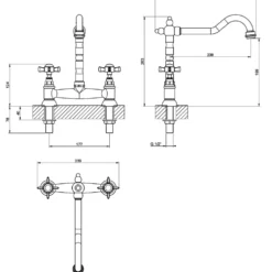 Clearwater Baroc Twin Crosshead Bridge Sink Mixer with Swivel Spout