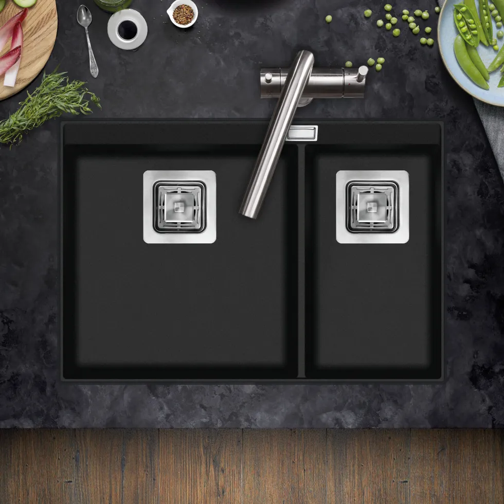 Clearwater Capri 1.75 Bowl Granite Composite Inset/Undermount Kitchen Sink - 650 x 455mm