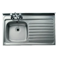 Clearwater Contract Lay-on Single Bowl Stainless Steel Sink with 2 Tap Holes & Roll Front - 1000 x 600mm