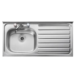 Clearwater Contract Lay-on Single Bowl Stainless Steel Sink with 2 Tap Holes & Square Front - 1000 x 500mm