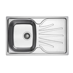 Clearwater Deep Blue Compact Single Bowl Brushed Stainless Steel sink & Waste with Reversible Drainer - 800 x 500mm