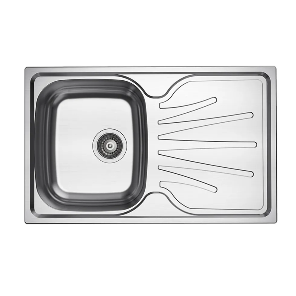 Clearwater Deep Blue Compact Single Bowl Brushed Stainless Steel sink & Waste with Reversible Drainer - 800 x 500mm