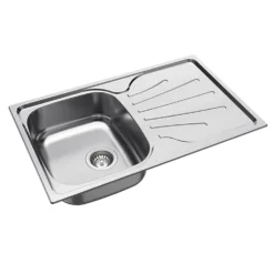 Clearwater Deep Blue Compact Single Bowl Brushed Stainless Steel sink & Waste with Reversible Drainer - 800 x 500mm