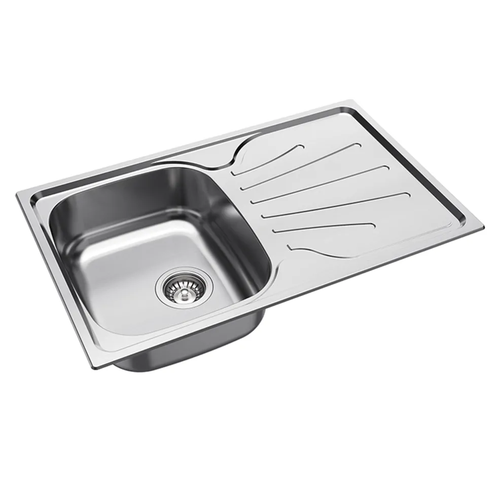 Clearwater Deep Blue Compact Single Bowl Brushed Stainless Steel sink & Waste with Reversible Drainer - 800 x 500mm