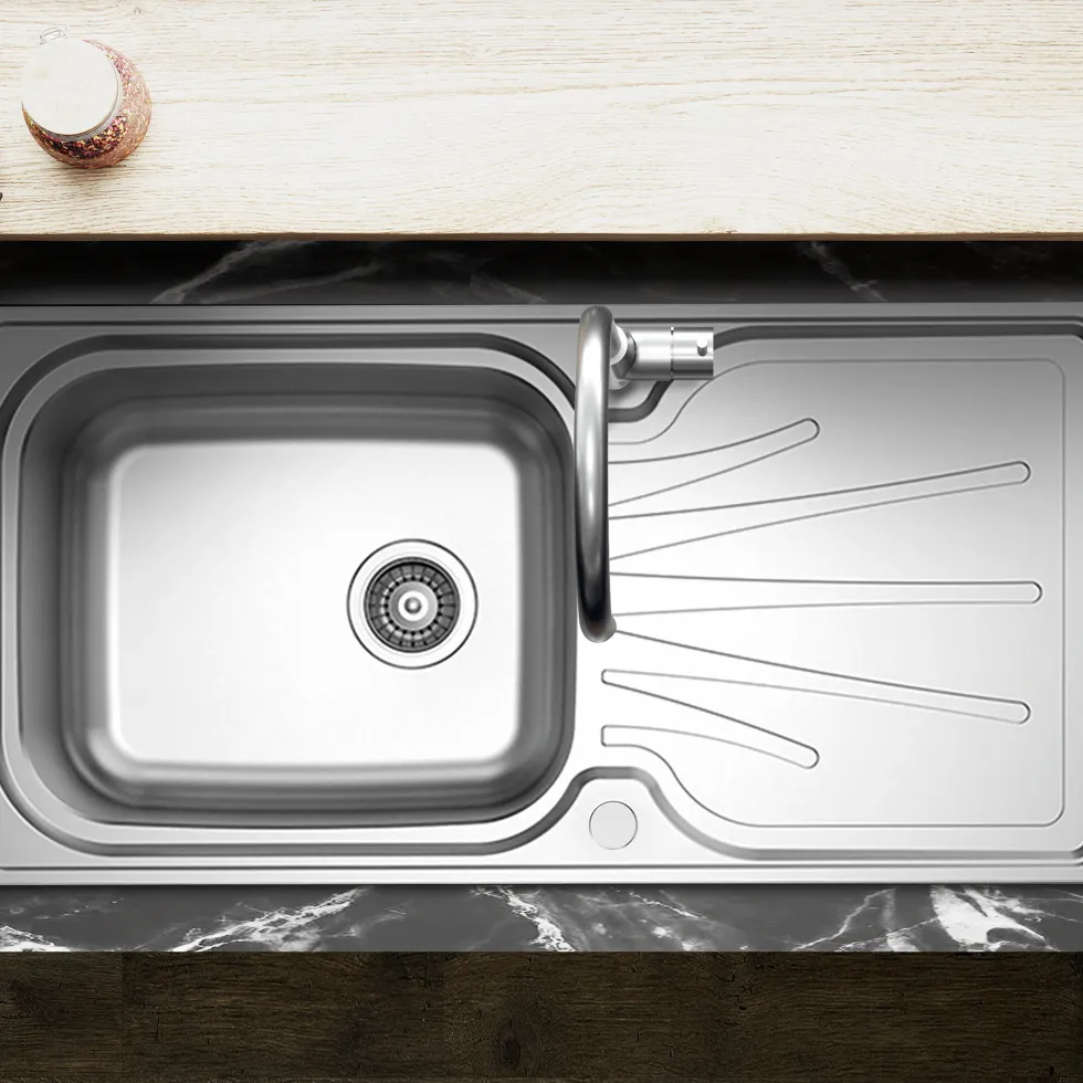 Clearwater Deep Blue Single Bowl Brushed Stainless Steel Sink & Waste with Reversible Drainer - 1000 x 500mm