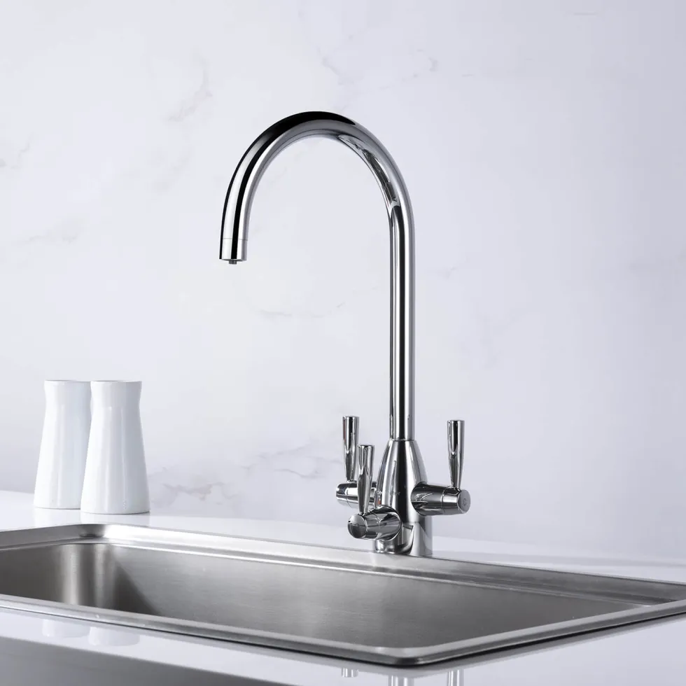 Clearwater Eclipse Triple Lever Mono Kitchen Mixer and Cold Filtered Water Tap - Polished Chrome