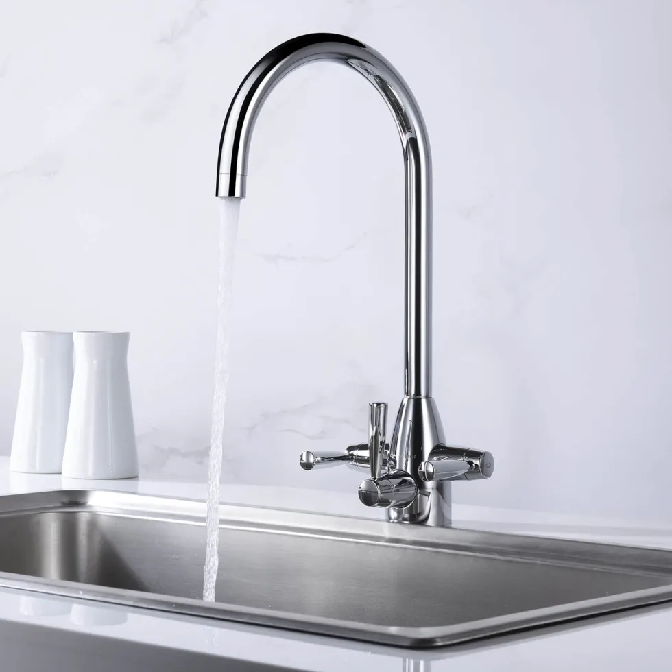 Clearwater Eclipse Triple Lever Mono Kitchen Mixer and Cold Filtered Water Tap - Polished Chrome