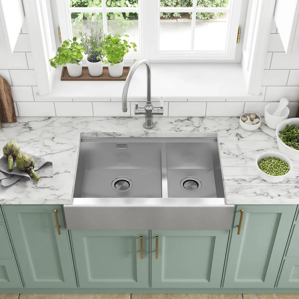 Clearwater Infinity Smart Butler 1.5 Bowl Brushed Stainless Steel Kitchen Sink & Waste - 800 x 510mm