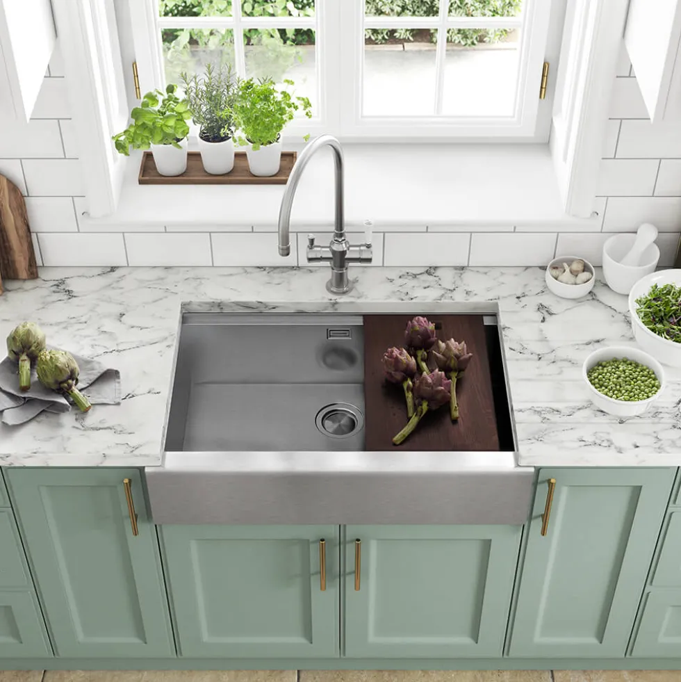 Clearwater Infinity Smart Butler Large Single Bowl Brushed Stainless Steel Kitchen Sink & Waste - 800 x 510mm