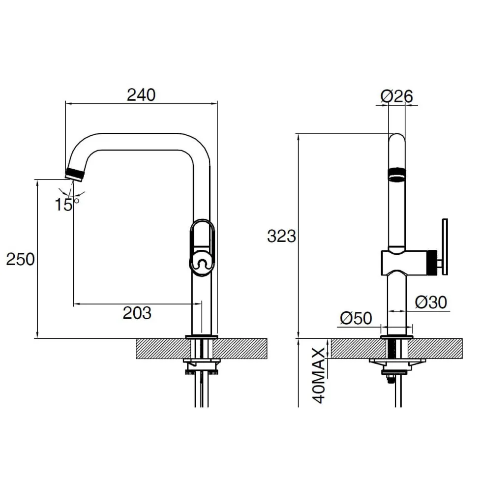 Clearwater Juno WRAS Approved Single Lever Industrial-Style Mono Kitchen Mixer Tap