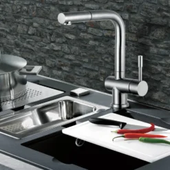 Clearwater Mercury Pull Out Single Lever Monobloc Kitchen Mixer - Stainless Steel