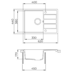 Clearwater Mio 1 Bowl Granite Composite Kitchen Sink - 620 x 440mm