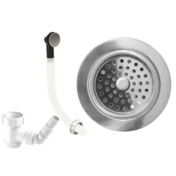 Clearwater 90mm Deluxe Basket Strainer & Overflow - Brushed Steel