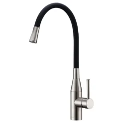 Clearwater Morpho Mono Kitchen Mixer with 'Flex & Stay' Spout - Brushed Nickel & Choice of Hose Colour
