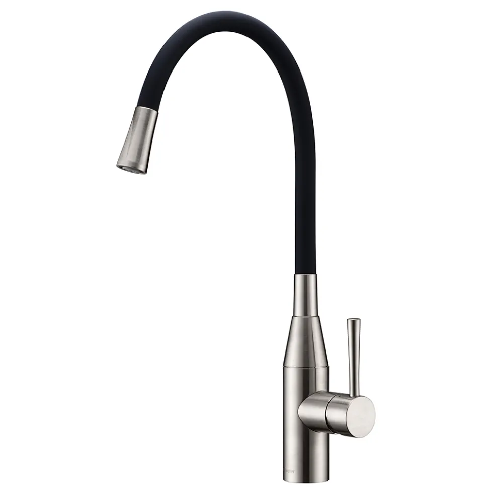Clearwater Morpho Mono Kitchen Mixer with 'Flex & Stay' Spout - Brushed Nickel & Choice of Hose Colour