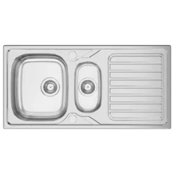 Clearwater Okio 1.5 Bowl Satin Stainless Steel Sink & Waste with Reversible Drainer - 1000 x 500mm