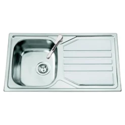 Clearwater Okio Single Bowl Satin Stainless Steel Sink & Waste with Reversible Drainer - 860 x 500mm