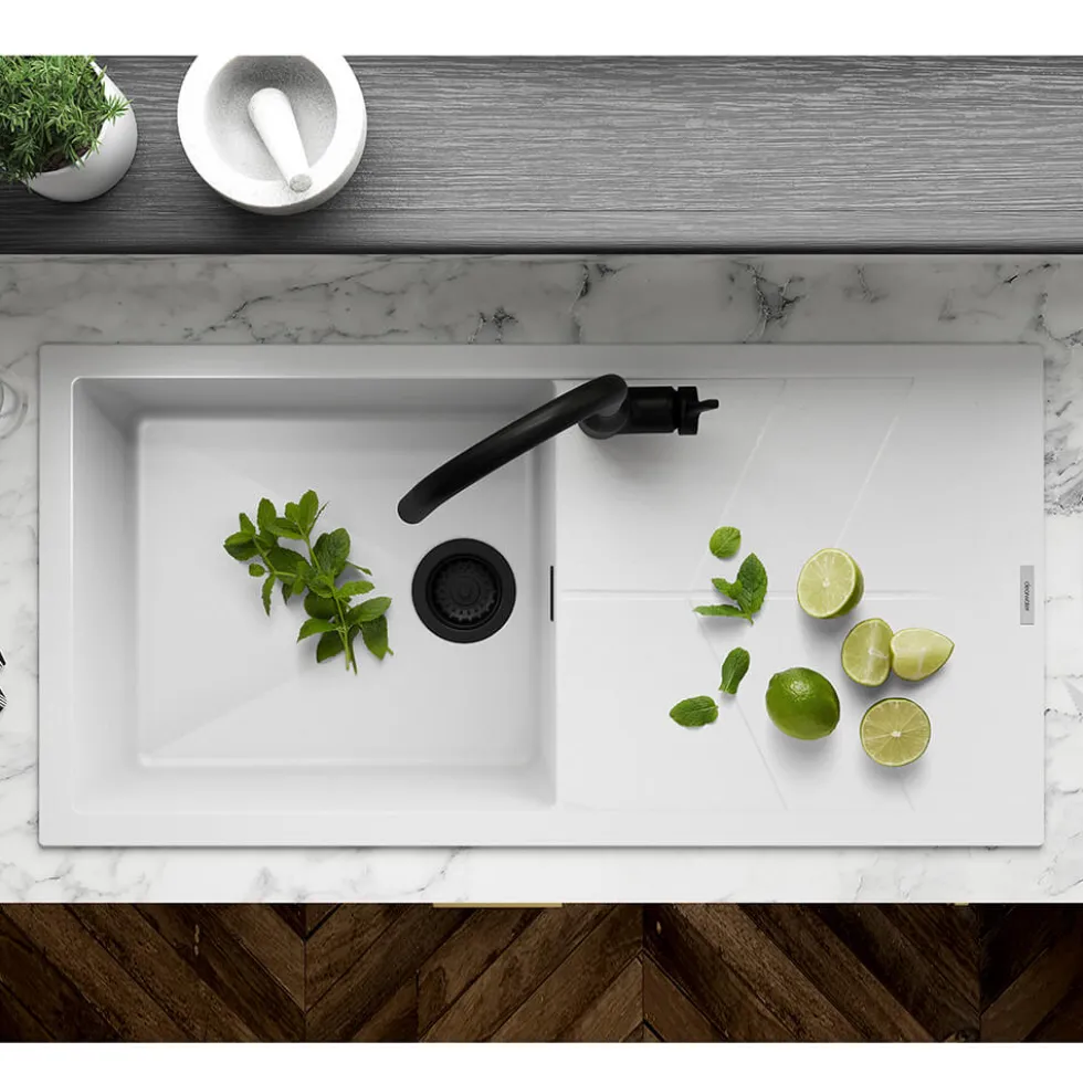 Clearwater Rio 1 Bowl Granite Composite Sink & Waste with Reversible Drainer - 1000 x 500mm